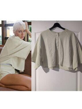 NEW! Zara | Oversized Cropped Henley In Light Green